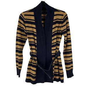 Metaphor Cardigan Sweater Brown Black Striped Belt open front Size S‎